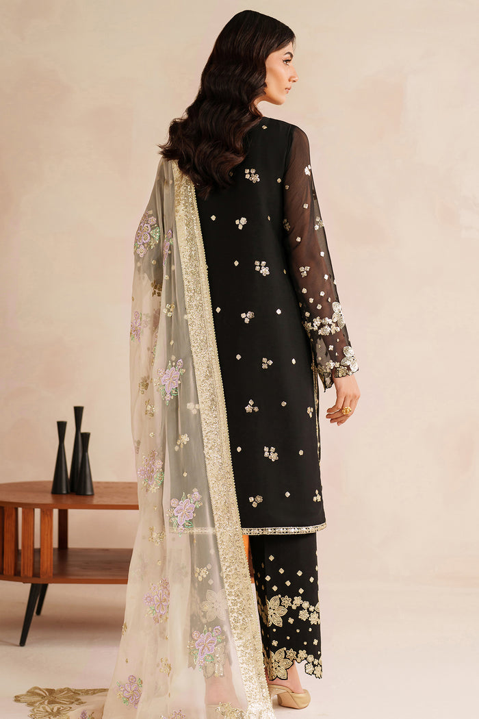 Farasha Luxury Embroidered Chiffon Unstitched 3Pc Suit - Gold Shadow
