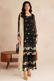 Farasha Luxury Embroidered Chiffon Unstitched 3Pc Suit - Gold Shadow