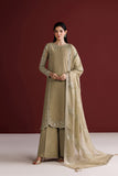 Farasha Luxury Formal Embroidered Chiffon Unstitched 3Pc Suit - Golden Sand
