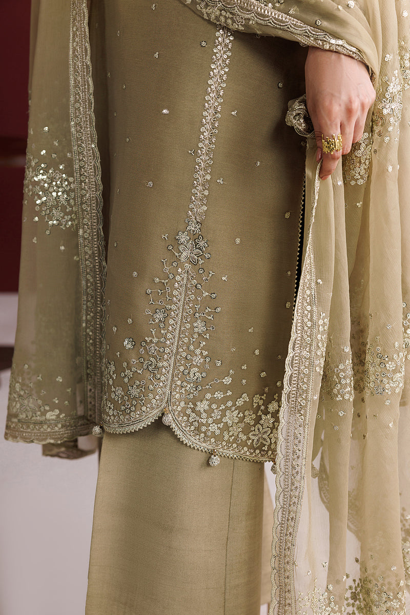Farasha Luxury Formal Embroidered Chiffon Unstitched 3Pc Suit - Golden Sand