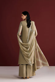 Farasha Luxury Formal Embroidered Chiffon Unstitched 3Pc Suit - Golden Sand