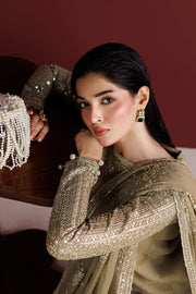 Farasha Luxury Formal Embroidered Chiffon Unstitched 3Pc Suit - Golden Sand