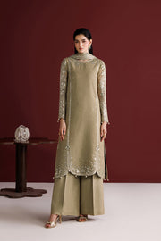 Farasha Luxury Formal Embroidered Chiffon Unstitched 3Pc Suit - Golden Sand