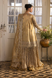 Afrozeh Dastangoi Embroidered Tissue Zari Unstitched 3Pc Suit AWS-03 GOLDVEIL