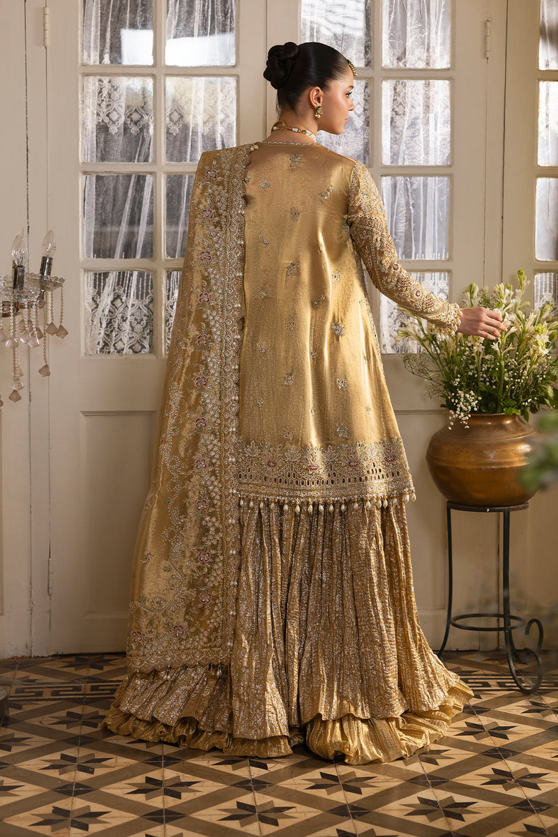 Afrozeh Dastangoi Embroidered Tissue Zari Unstitched 3Pc Suit AWS-03 GOLDVEIL