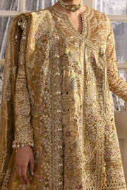 Afrozeh Dastangoi Embroidered Tissue Zari Unstitched 3Pc Suit AWS-03 GOLDVEIL