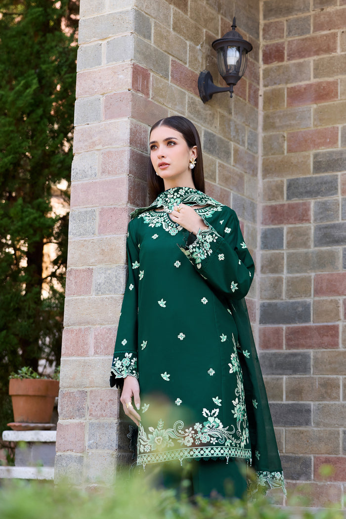 Farasha Sorine Summer Embroidered Lawn Unstitched 3Pc Suit - Green Elegance