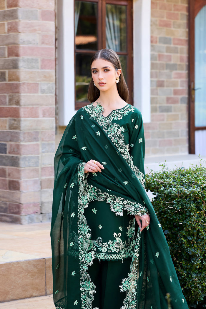 Farasha Sorine Summer Embroidered Lawn Unstitched 3Pc Suit - Green Elegance