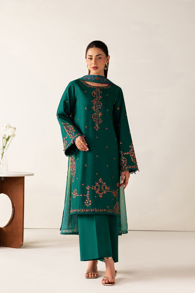 Farasha Summer Melody Embroidered Lawn Unstitched 3Pc Suit - Green Majesty