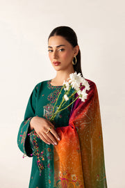 Farasha Summer Melody Embroidered Lawn Unstitched 3Pc Suit - Green Majesty