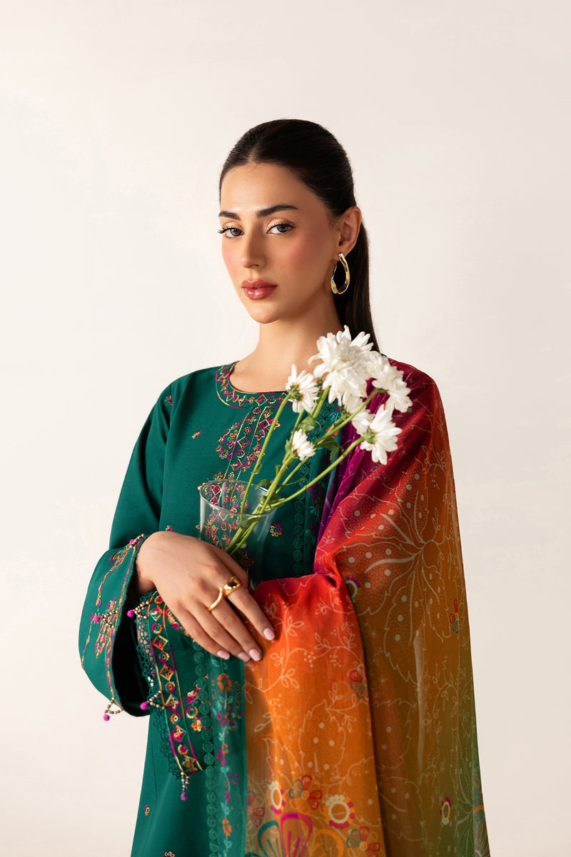 Farasha Summer Melody Embroidered Lawn Unstitched 3Pc Suit - Green Majesty
