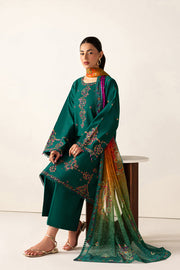 Farasha Summer Melody Embroidered Lawn Unstitched 3Pc Suit - Green Majesty