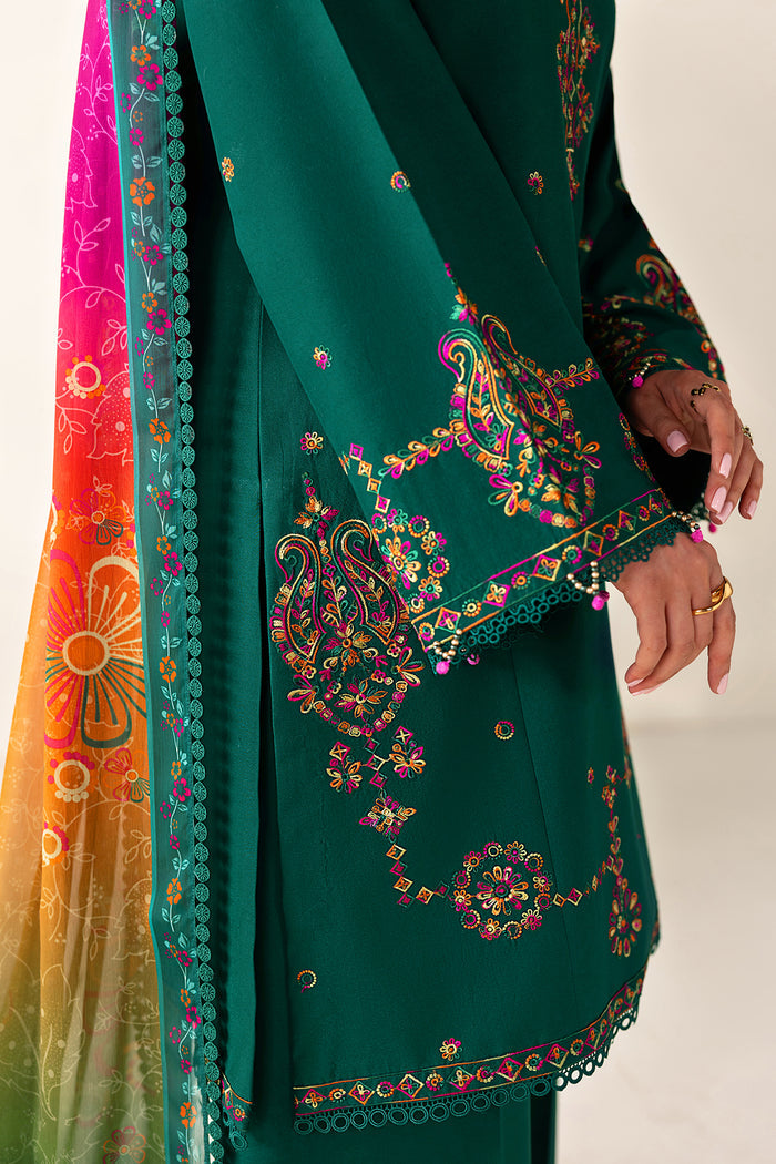 Farasha Summer Melody Embroidered Lawn Unstitched 3Pc Suit - Green Majesty