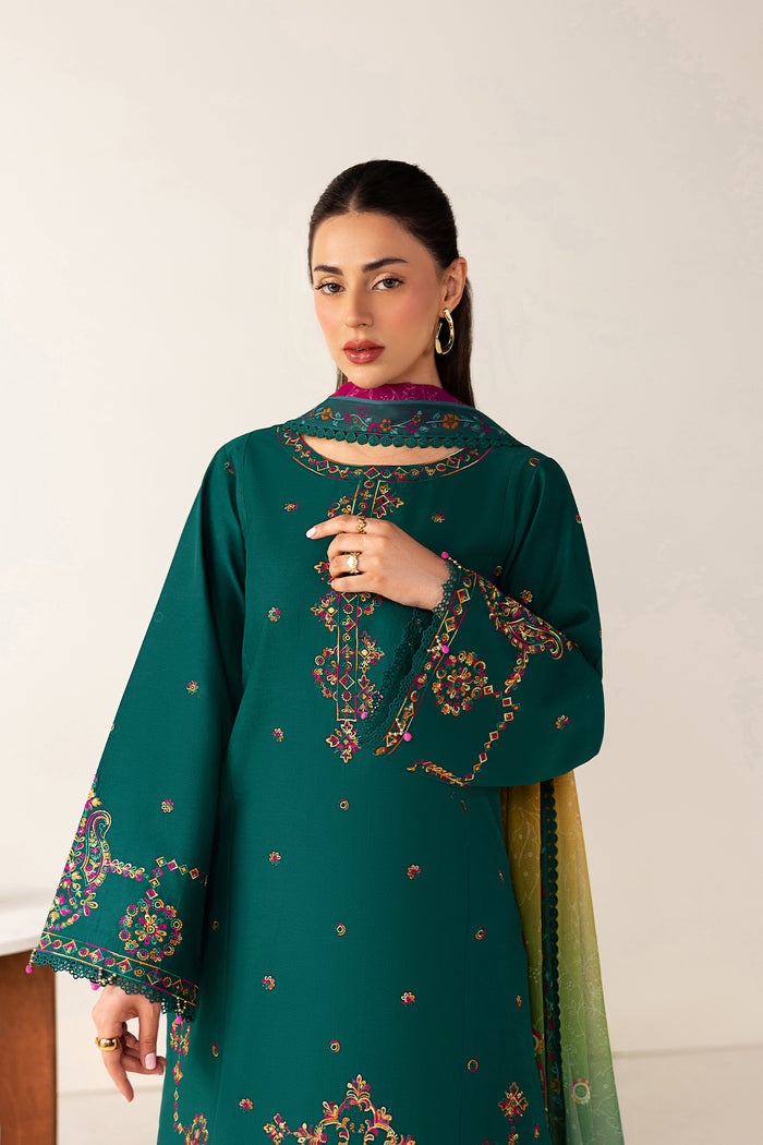 Farasha Summer Melody Embroidered Lawn Unstitched 3Pc Suit - Green Majesty