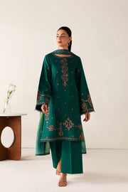 Farasha Summer Melody Embroidered Lawn Unstitched 3Pc Suit - Green Majesty