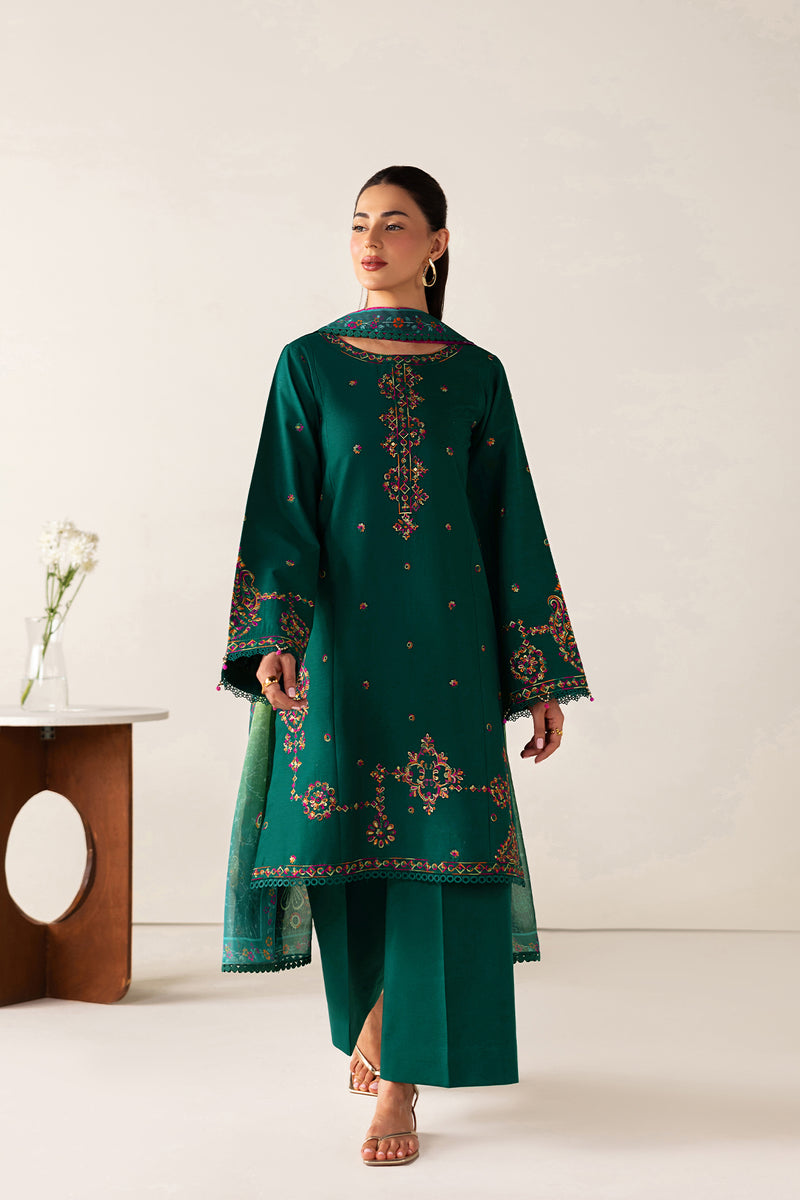 Farasha Summer Melody Embroidered Lawn Unstitched 3Pc Suit - Green Majesty