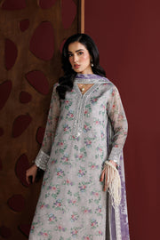 Farasha Fiorella Embroidered Chiffon Unstitched 3Pc Suit - Grey Opal
