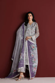 Farasha Fiorella Embroidered Chiffon Unstitched 3Pc Suit - Grey Opal