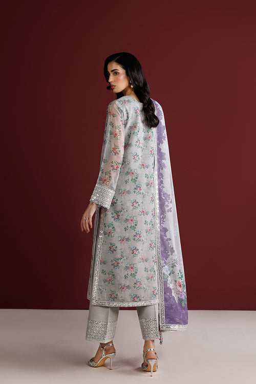 Farasha Fiorella Embroidered Chiffon Unstitched 3Pc Suit - Grey Opal