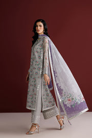 Farasha Fiorella Embroidered Chiffon Unstitched 3Pc Suit - Grey Opal