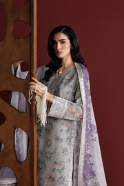 Farasha Fiorella Embroidered Chiffon Unstitched 3Pc Suit - Grey Opal