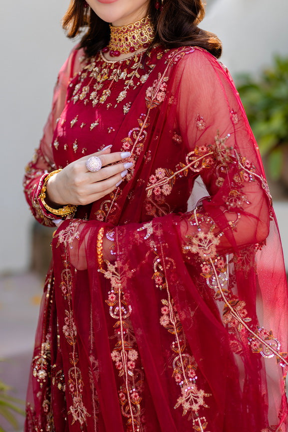 Noor by Azzal Embroidered Net Unstitched 3Pc Suit D-03 Gulaab