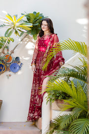Noor by Azzal Embroidered Net Unstitched 3Pc Suit D-03 Gulaab