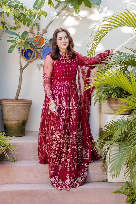 Noor by Azzal Embroidered Net Unstitched 3Pc Suit D-03 Gulaab
