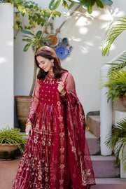 Noor by Azzal Embroidered Net Unstitched 3Pc Suit D-03 Gulaab