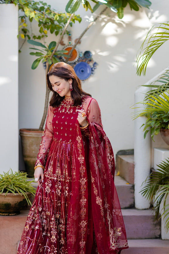 Noor by Azzal Embroidered Net Unstitched 3Pc Suit D-03 Gulaab