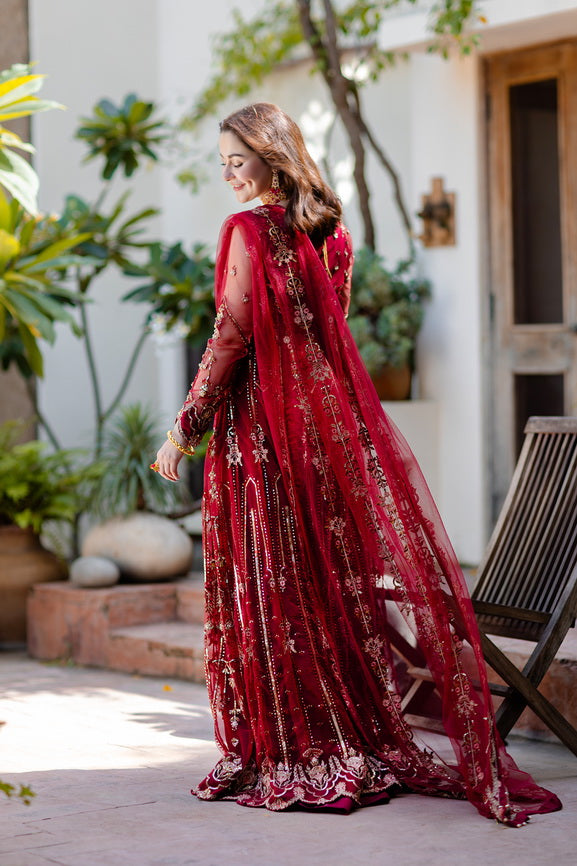 Noor by Azzal Embroidered Net Unstitched 3Pc Suit D-03 Gulaab