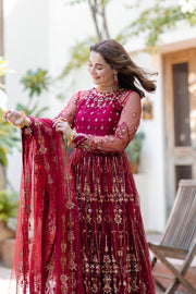Noor by Azzal Embroidered Net Unstitched 3Pc Suit D-03 Gulaab