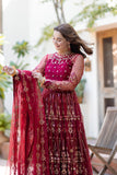 Noor by Azzal Embroidered Net Unstitched 3Pc Suit D-03 Gulaab