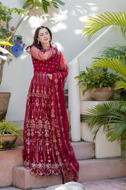 Noor by Azzal Embroidered Net Unstitched 3Pc Suit D-03 Gulaab