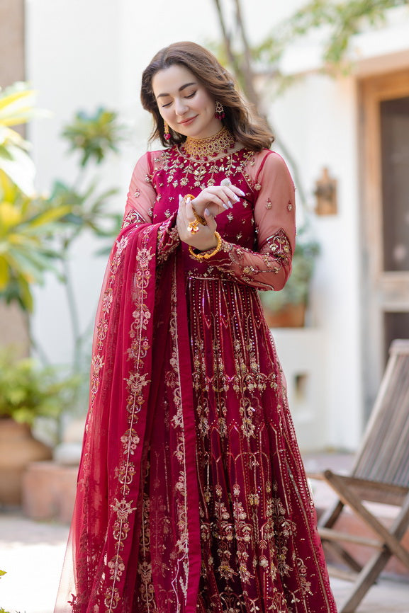 Noor by Azzal Embroidered Net Unstitched 3Pc Suit D-03 Gulaab