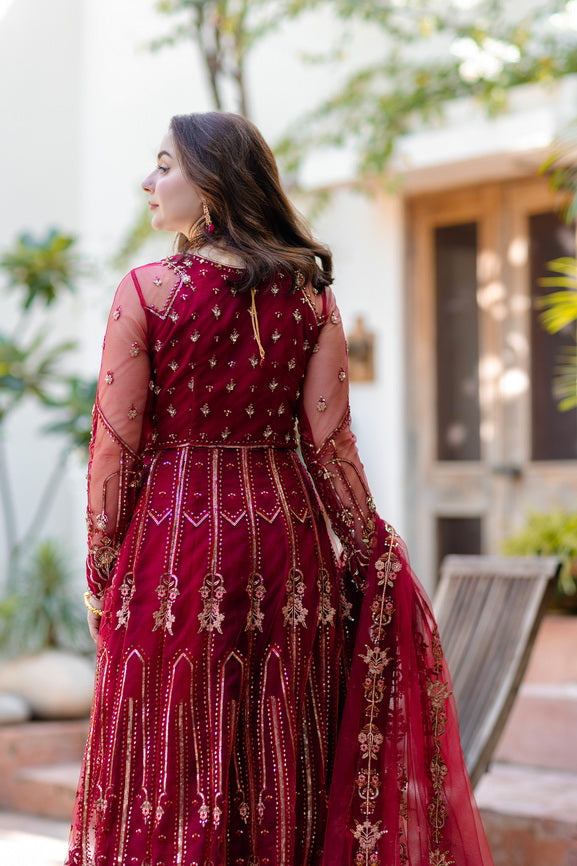 Noor by Azzal Embroidered Net Unstitched 3Pc Suit D-03 Gulaab