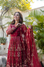 Noor by Azzal Embroidered Net Unstitched 3Pc Suit D-03 Gulaab