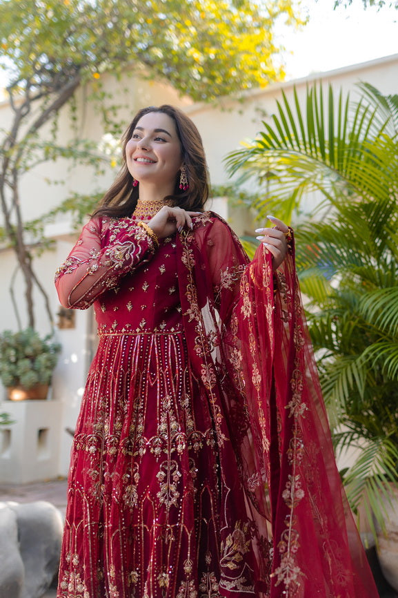 Noor by Azzal Embroidered Net Unstitched 3Pc Suit D-03 Gulaab