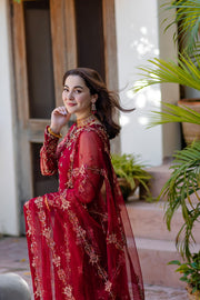 Noor by Azzal Embroidered Net Unstitched 3Pc Suit D-03 Gulaab