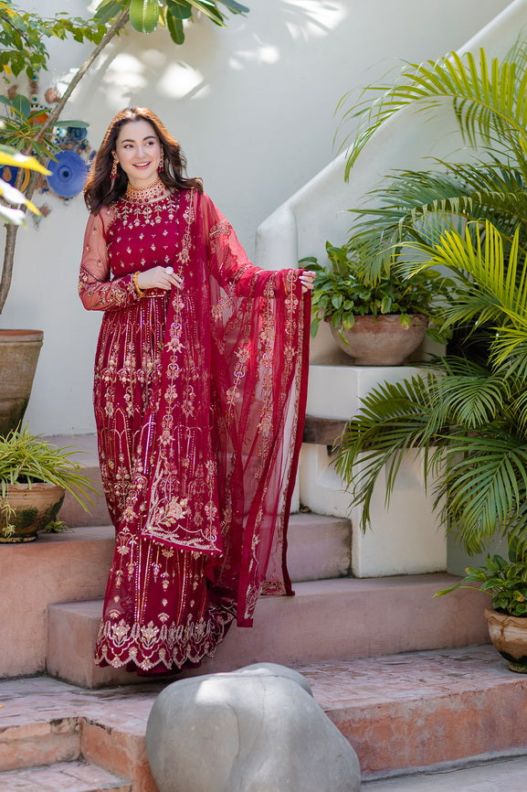 Noor by Azzal Embroidered Net Unstitched 3Pc Suit D-03 Gulaab