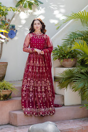 Noor by Azzal Embroidered Net Unstitched 3Pc Suit D-03 Gulaab