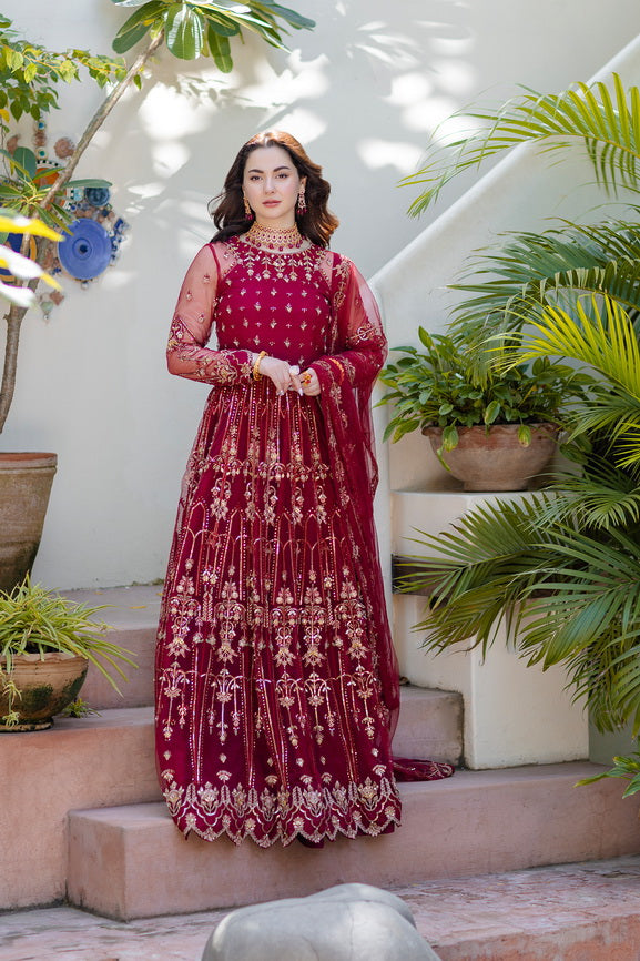Noor by Azzal Embroidered Net Unstitched 3Pc Suit D-03 Gulaab