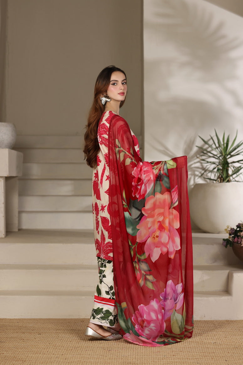 Feathers The Imperial Bloom Printed Lawn Unstitched 3Pc Suit Gulabi Twirl-FT658