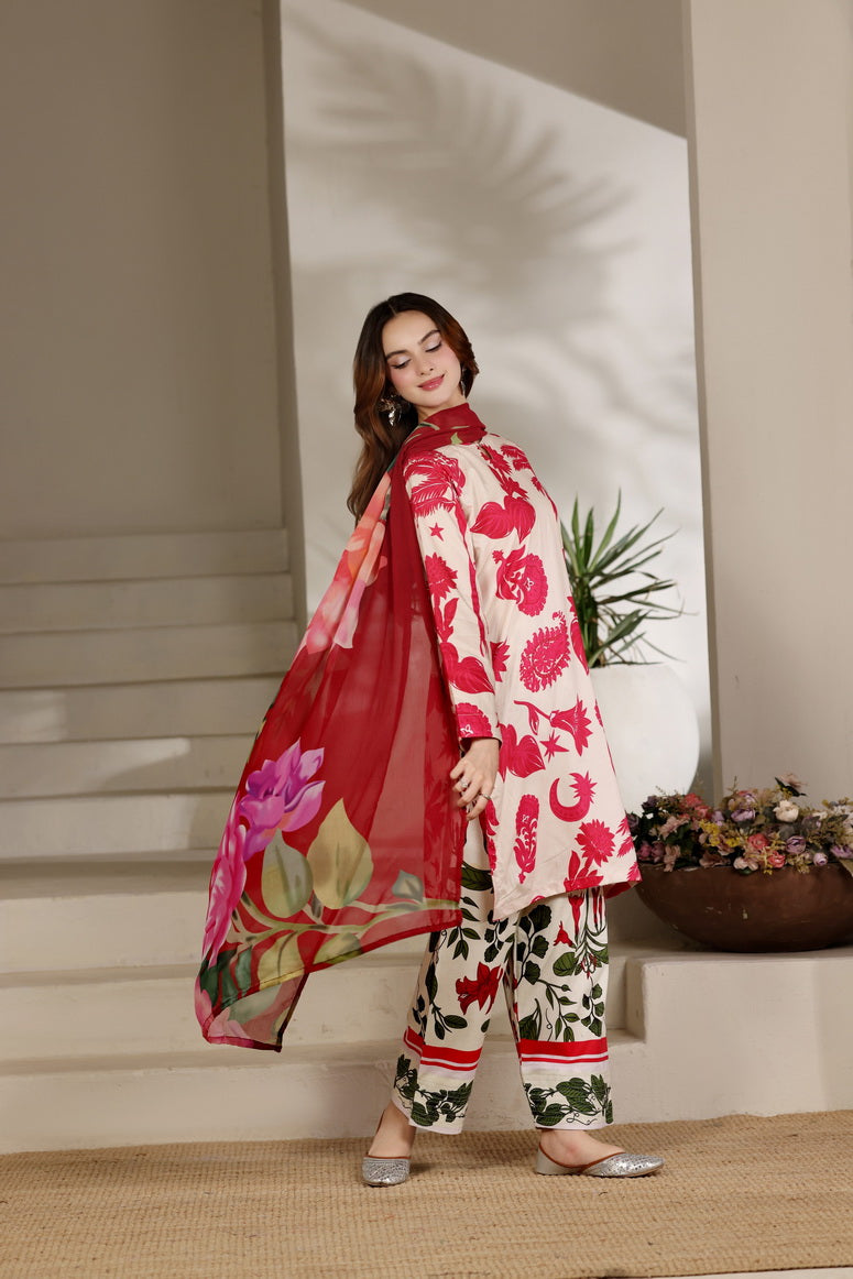 Feathers The Imperial Bloom Printed Lawn Unstitched 3Pc Suit Gulabi Twirl-FT658
