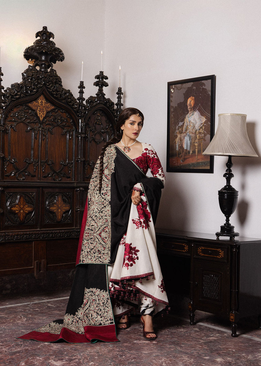 Hussain Rehar Festive Embroidered Korean Raw Silk Unstitched 3Pc Suit - GULNAR