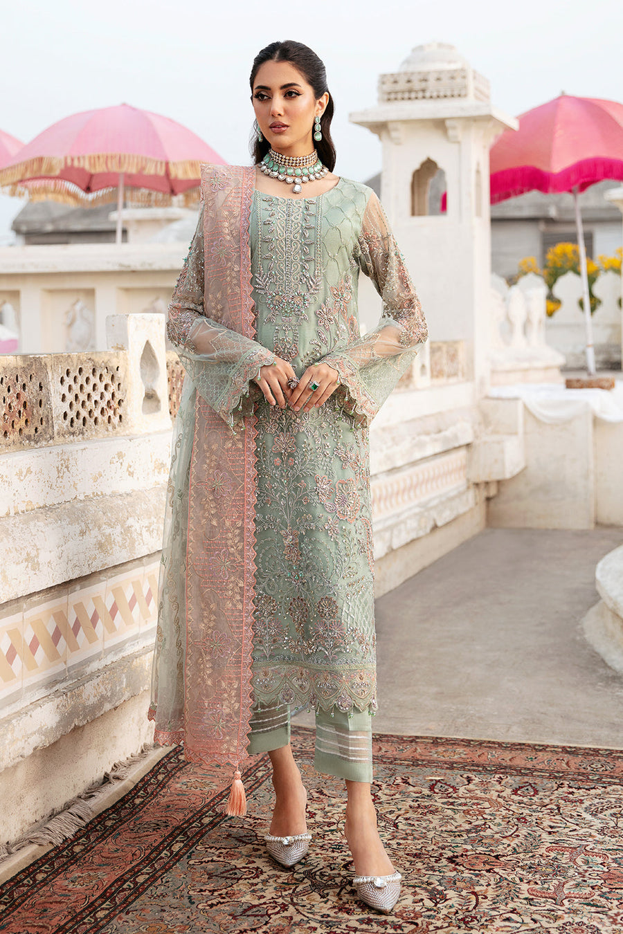 Ramsha Luxury Wedding Handmade Embroidered Net 3 Piece Suit H-302