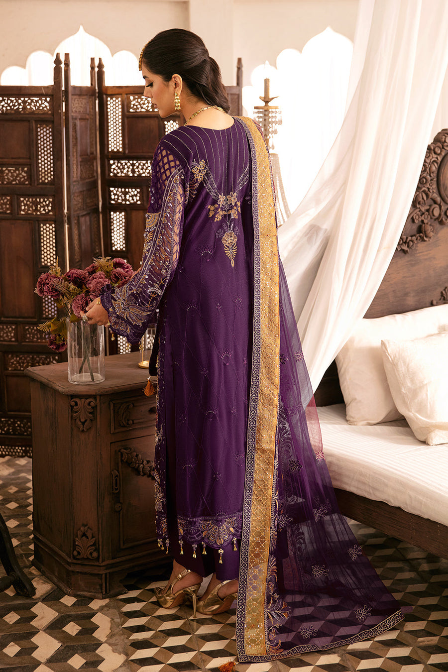 Ramsha Luxury Wedding Handmade Embroidered Net 3 Piece Suit H-303