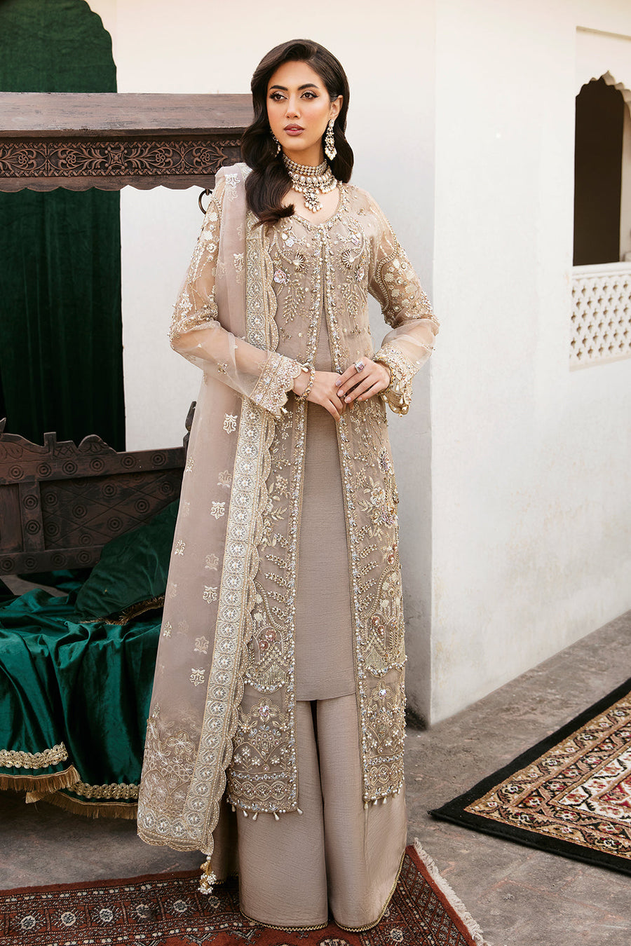 Ramsha Luxury Wedding Handmade Embroidered Organza 3 Piece Suit H-304