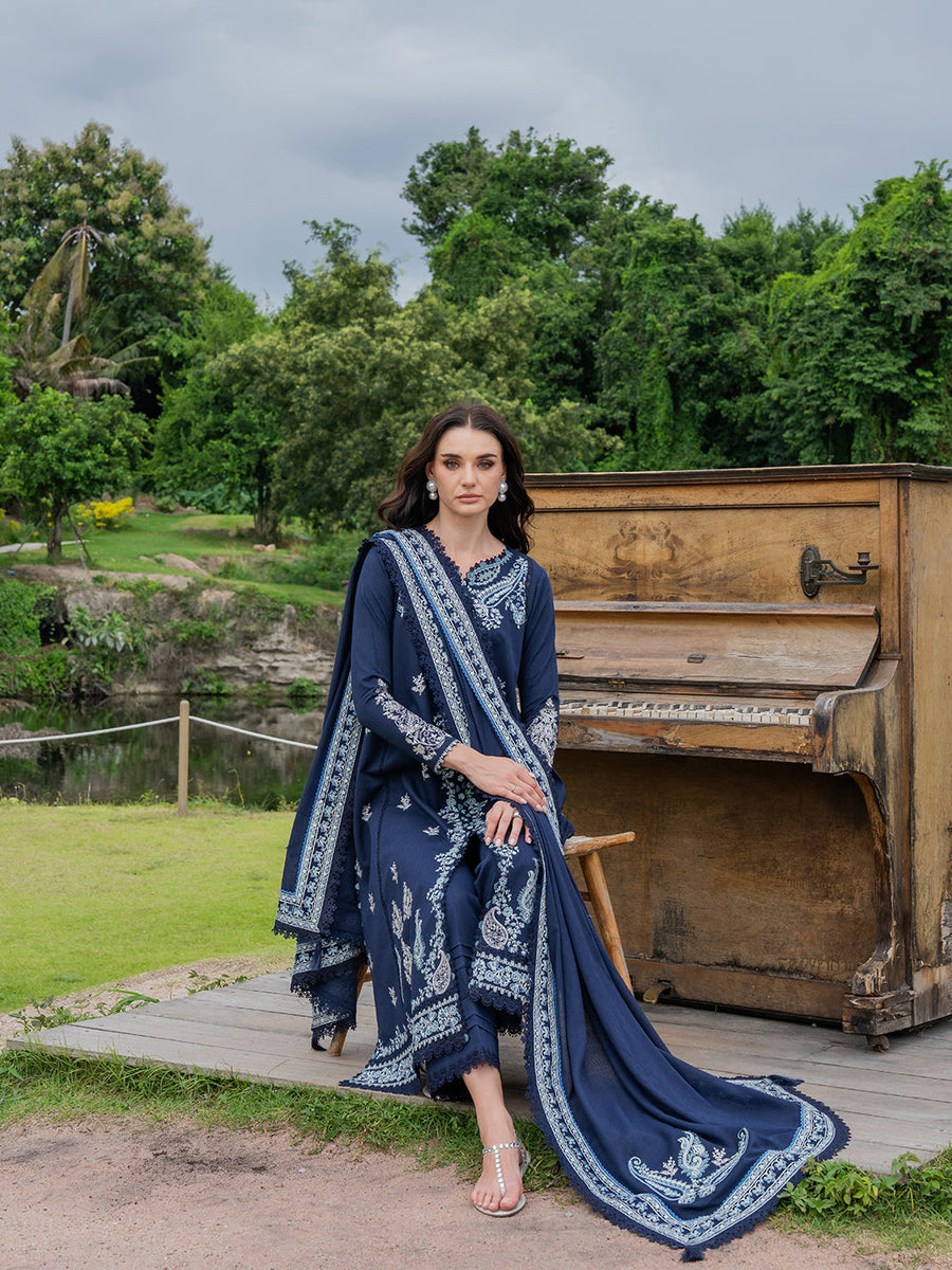 Faiza Faisal Hoor Embroidered Karandi Unstitched 3Pc Suit - HANEEN