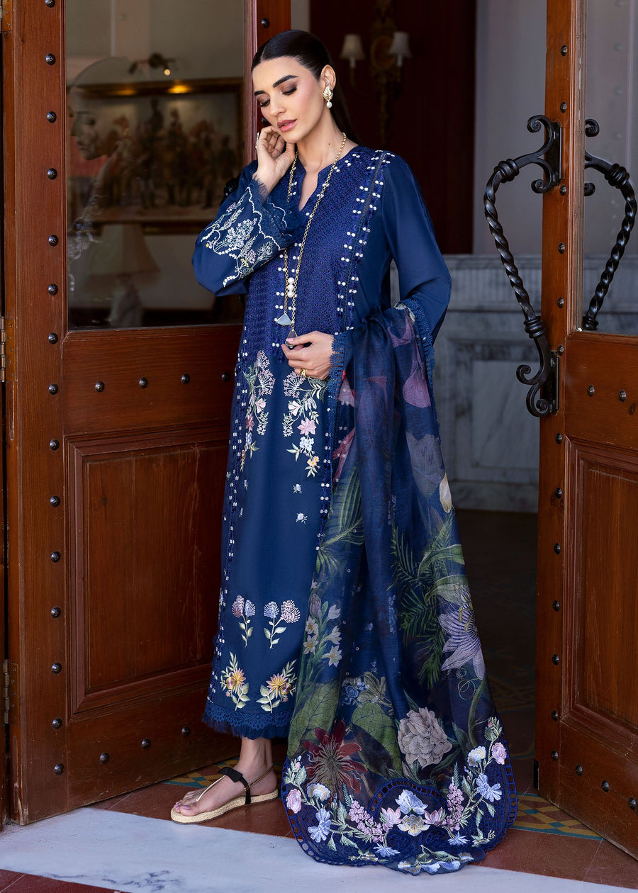 Saira Shakira Bloom Unstitched Lawn 3Pc Suit SS-25-02B HANGING GARDENS